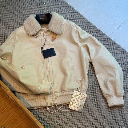 Louis Vuitton White/Cream Staples Edition Leather Aviator Bomber Jacket. collectors item , Brand New - XXL