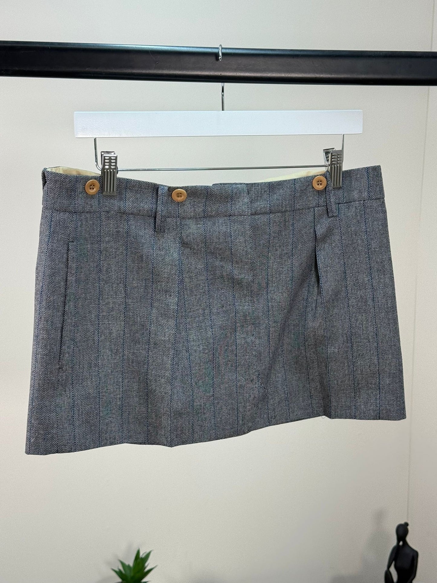 Prada Blue Pinstriped Mini Skirt -wool - IT 38/S-M