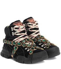 Gucci Black Crystal Velvet Flashtreck Chunky Boots – EU 37.5 / UK 4.5
