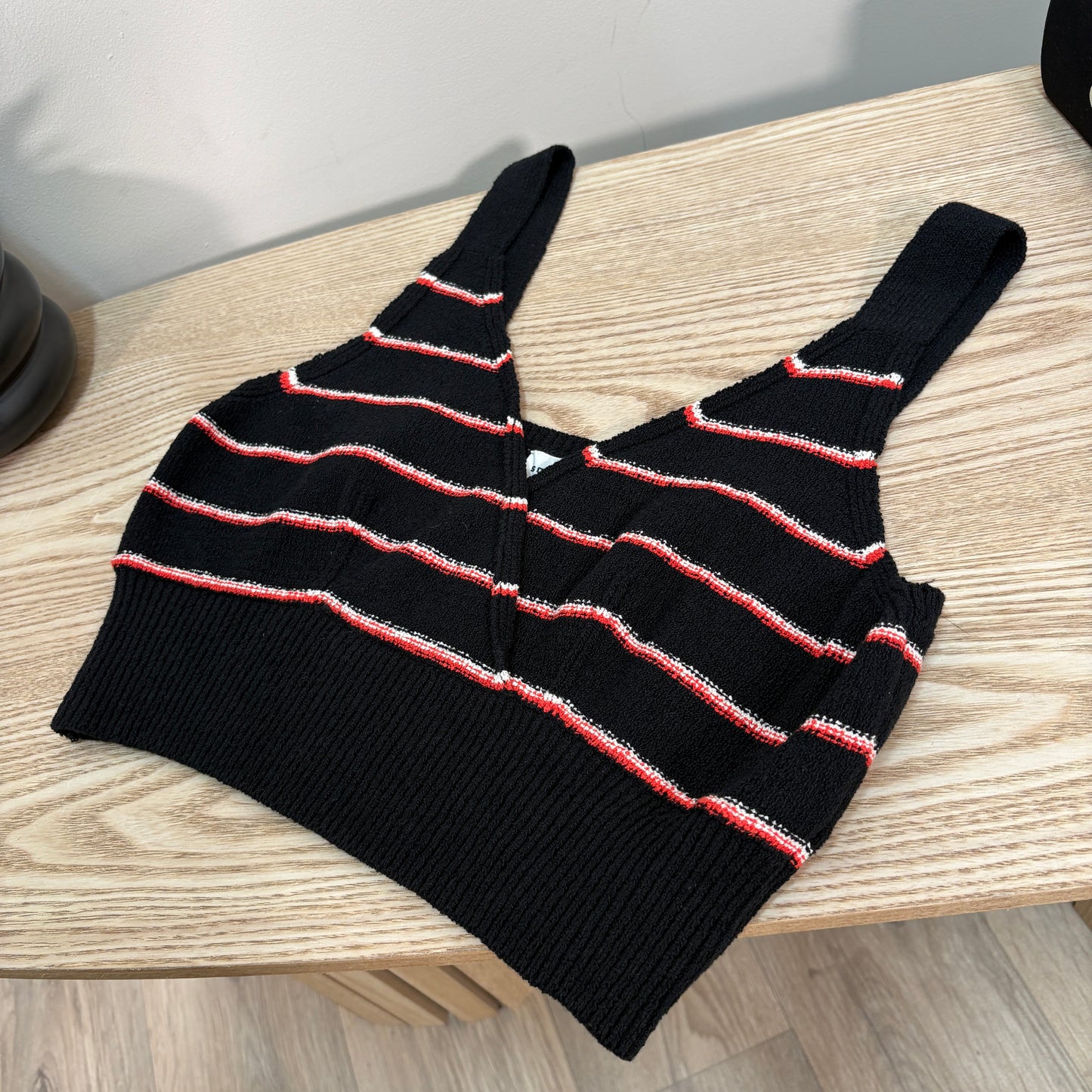 Sonia Rykiel Cream & Red Striped Crop Top - Medium