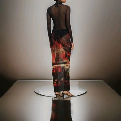 Jean Paul Gaultier Pigalle-print tulle maxi dress - Medium