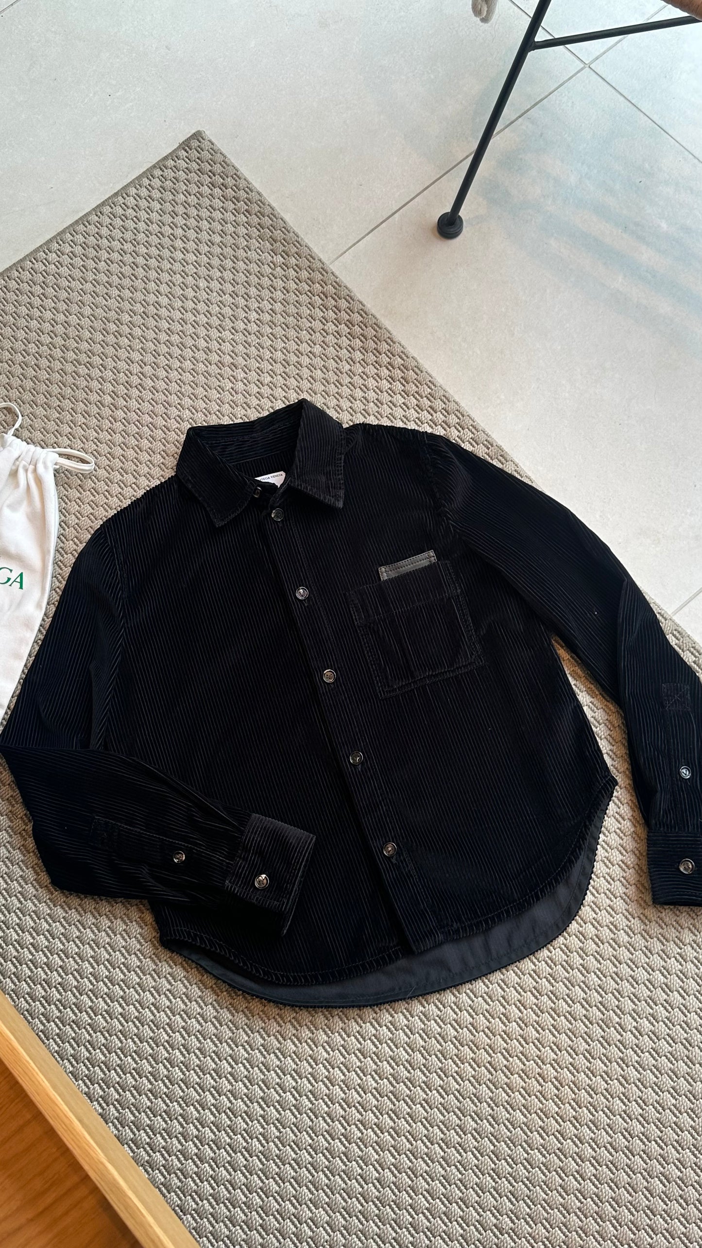 Bottega Veneta Black Ribbed Leather Trimmed Cotton Corduroy Overshirt Jacket - 40/M