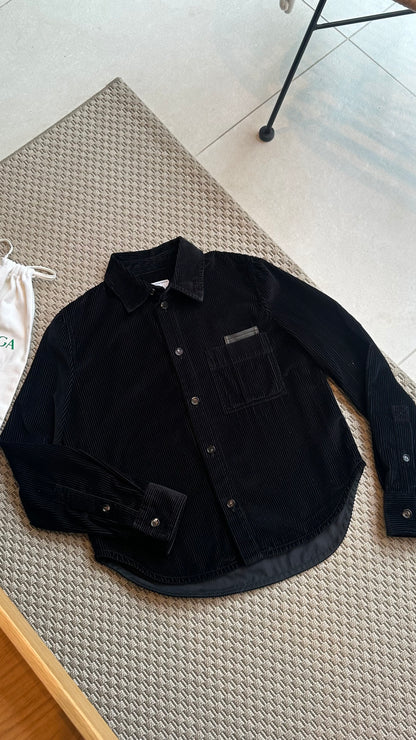Bottega Veneta Black Ribbed Leather Trimmed Cotton Corduroy Overshirt Jacket - 40/M