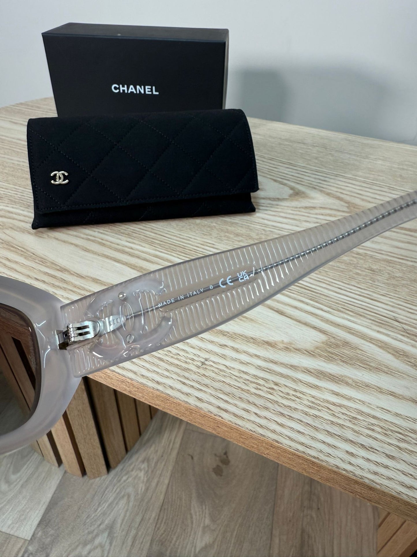 Chanel Grey Clear CC Logo Sunglasses - One Size