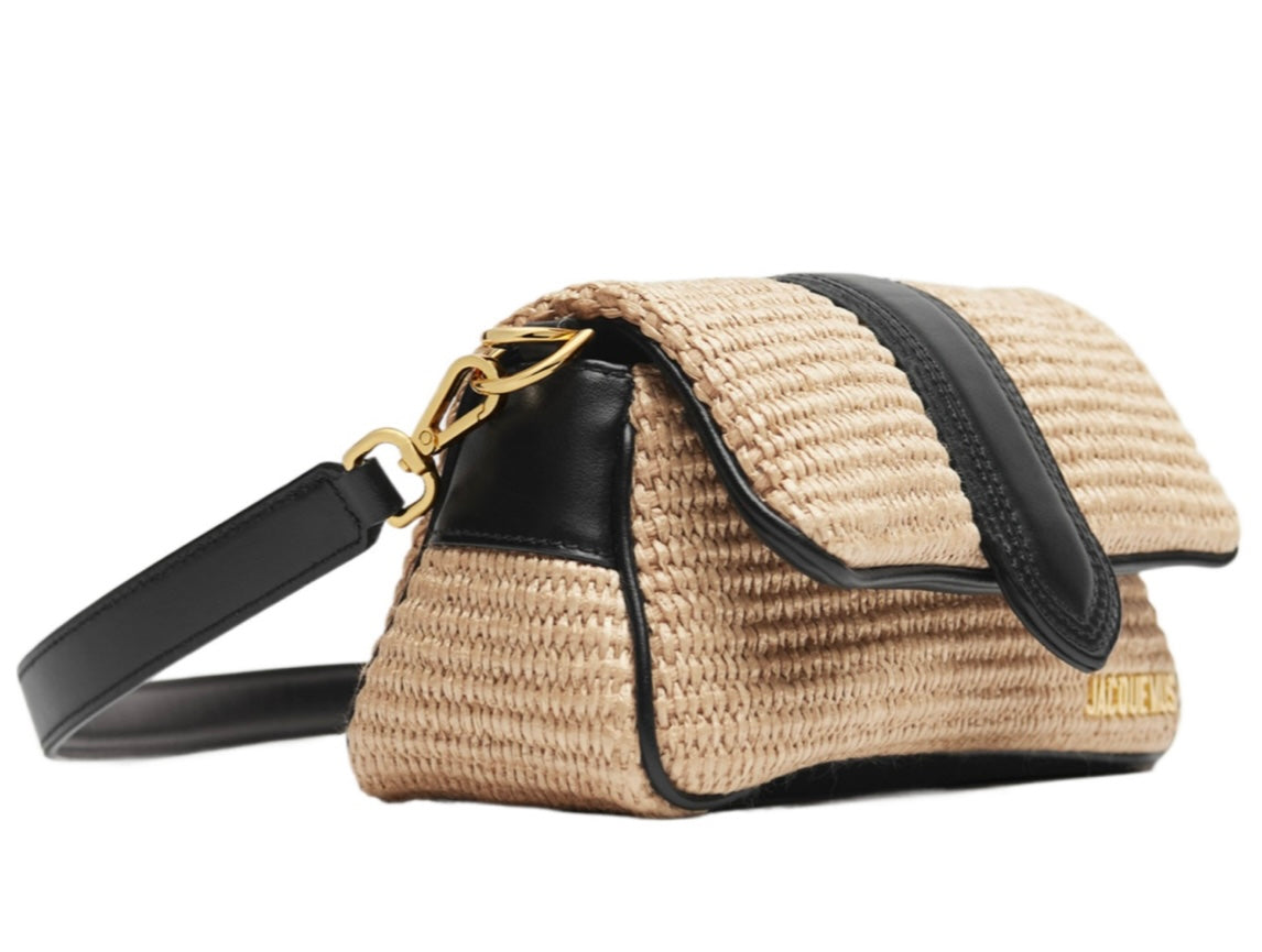 Jacquemus beige Le Bambimou Ivory black raffia-effect shoulder bag