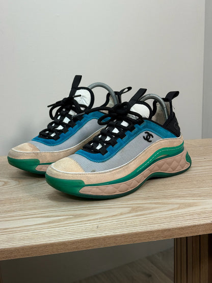 Chanel White Blue Green Trainers - UK 5