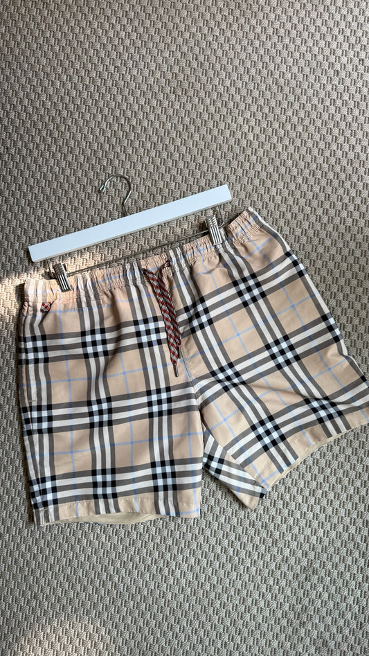 Burberry Beige And Blue 'Martin' Check Swimshorts-Medium