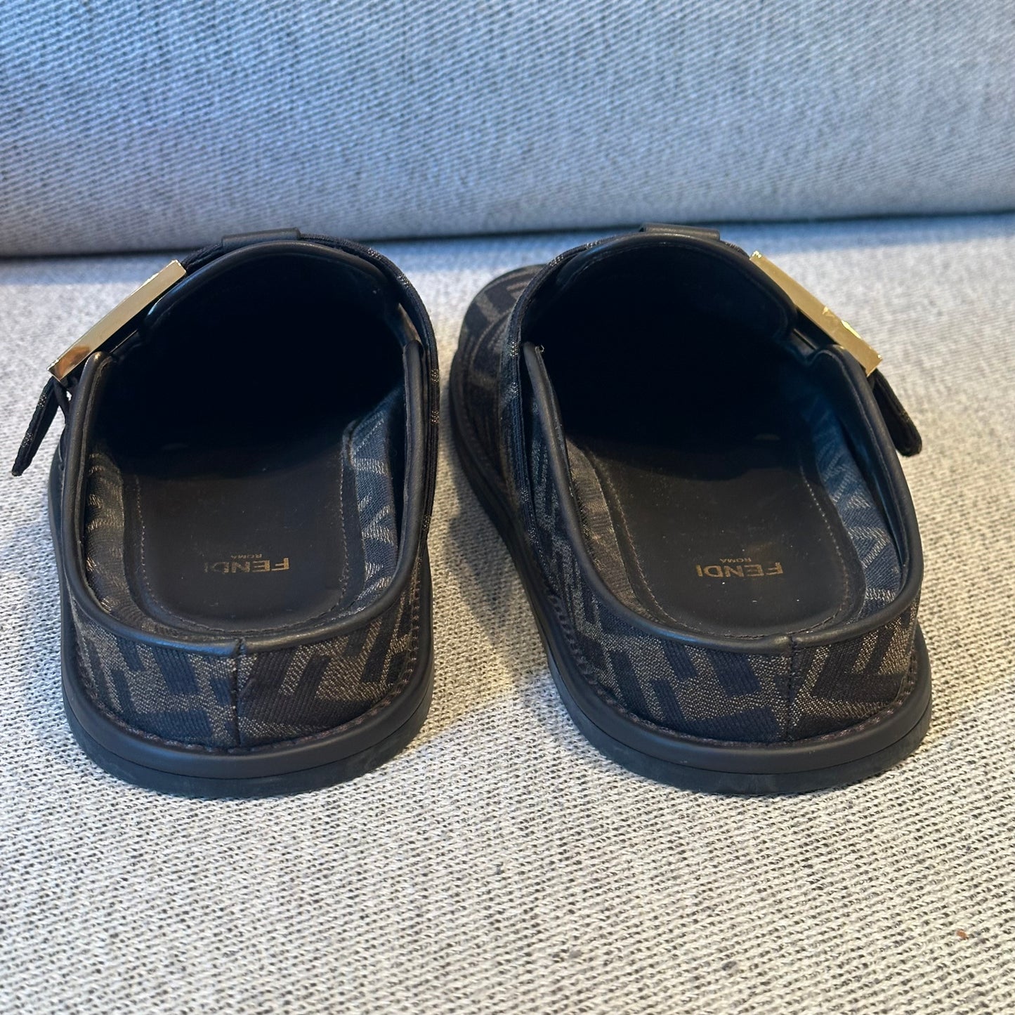 Fendi Brown FF gold mule slip on shoe - UK 7