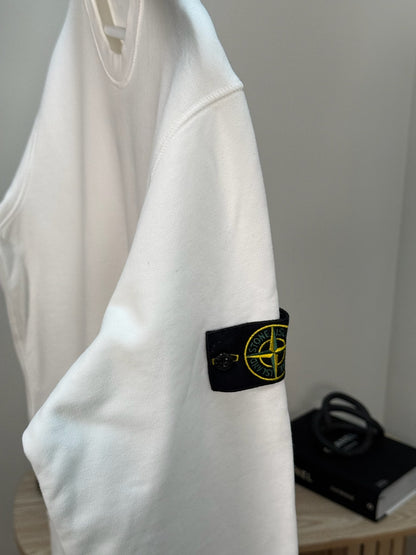 Stone Island White Compass-Patch Logo Jumper-Large