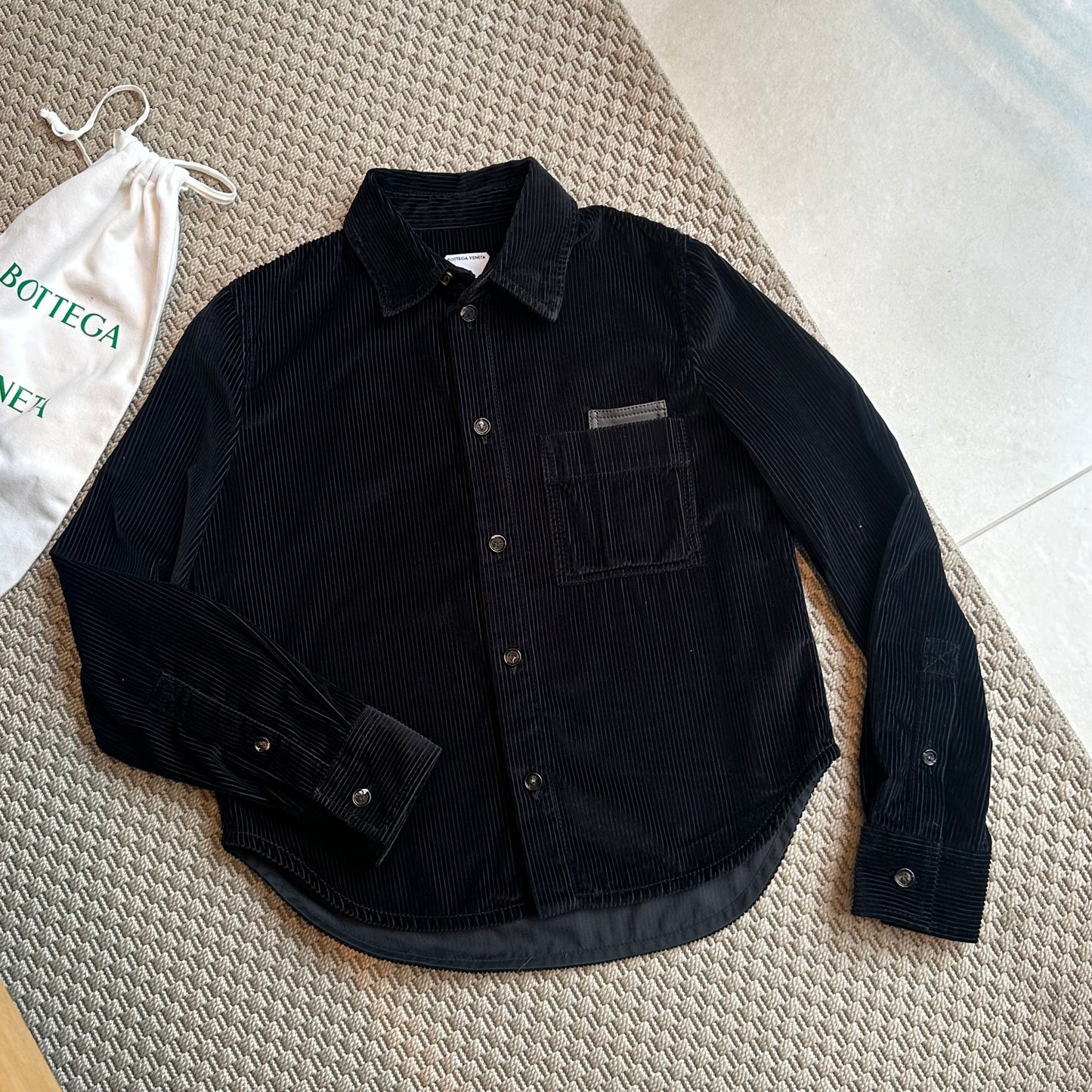 Bottega Veneta Black Ribbed Leather Trimmed Cotton Corduroy Overshirt Jacket - 40/M