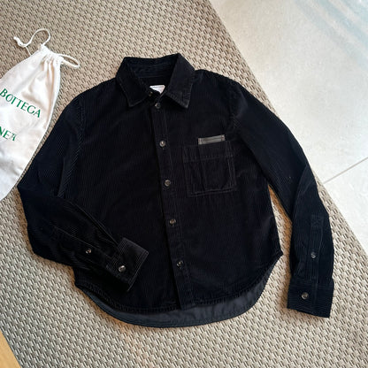 Bottega Veneta Black Ribbed Leather Trimmed Cotton Corduroy Overshirt Jacket - 40/M