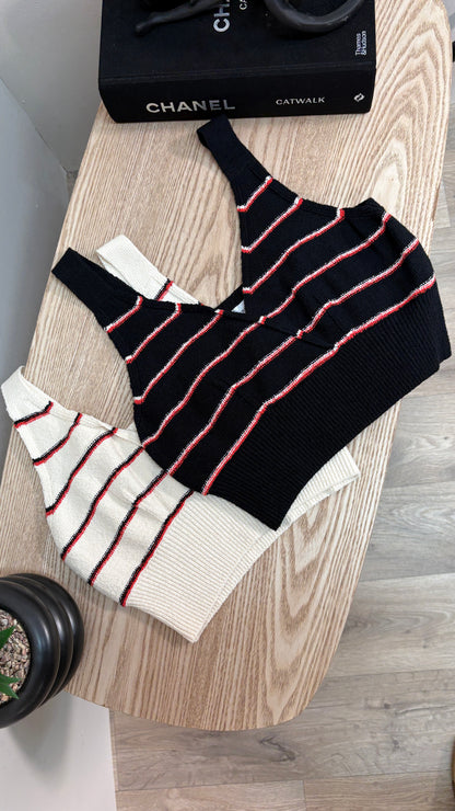 Sonia Rykiel Cream & Red Striped Crop Top - Medium