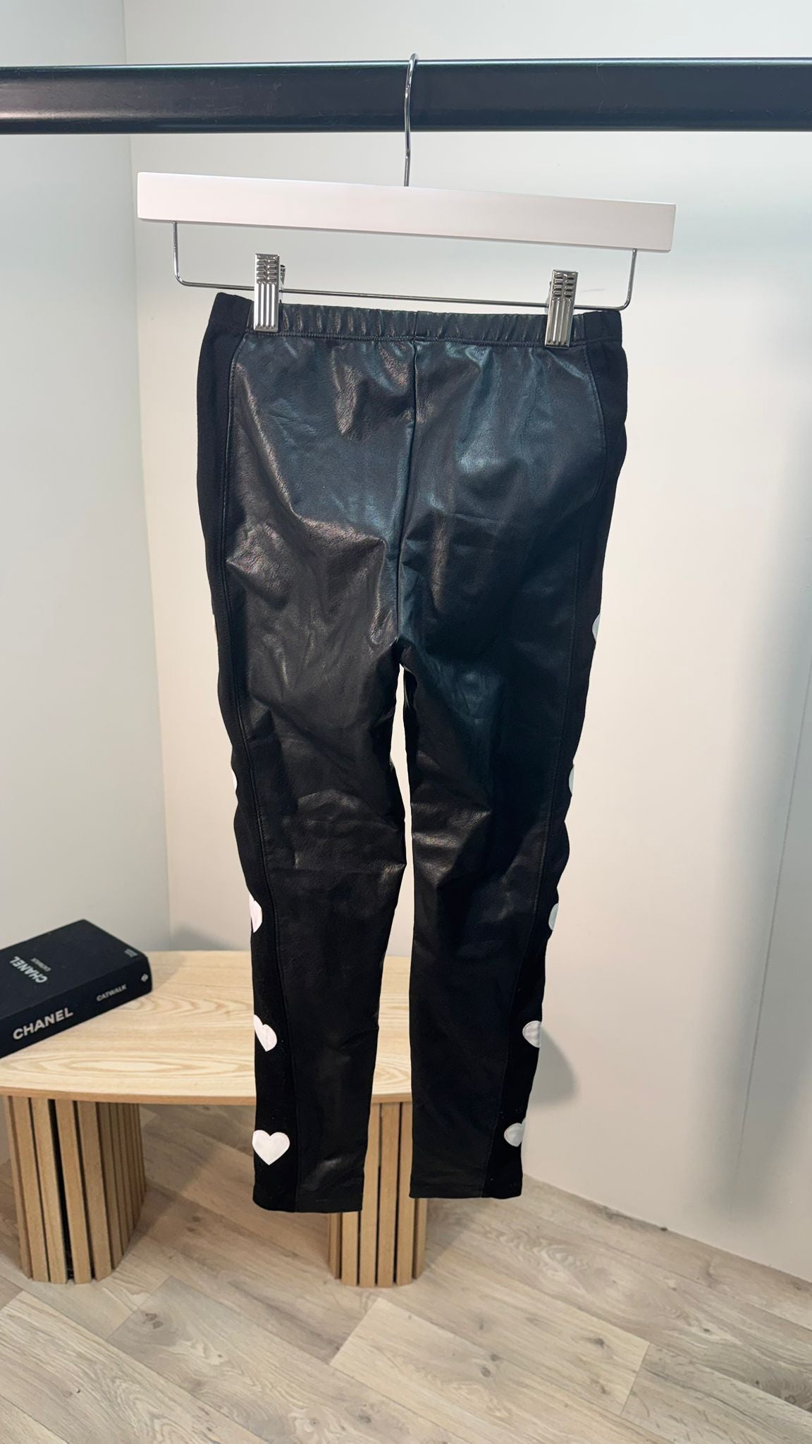 Kids Monnalisa White Heart Leather-Look Leggings – Age 10