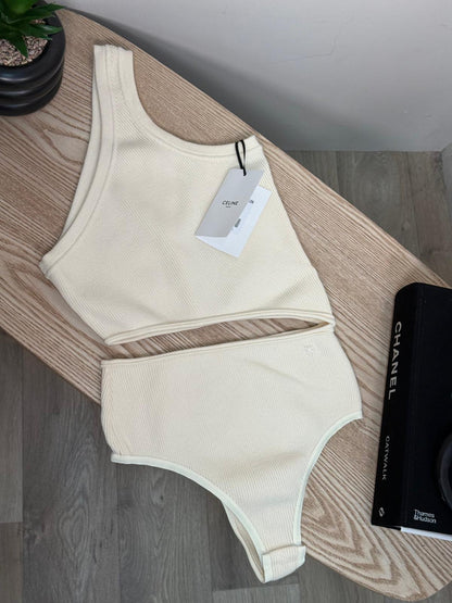 Celine Ribbed One-Shoulder Cut-Out Bodysuit - New In Tags Medium