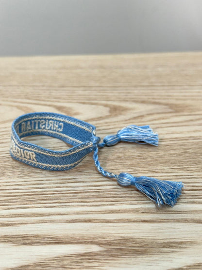 Dior Light Blue White Racer Woven 'J'Adior' Friendship Bracelet - One Size