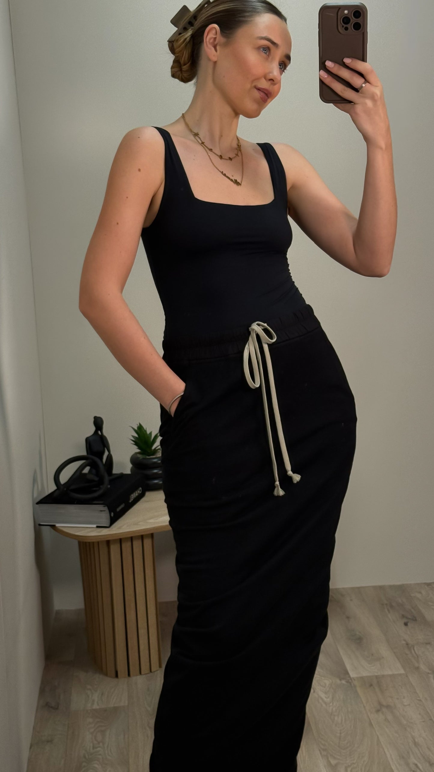 Rick Owens Black & White Drawstring Maxi Skirt - Medium