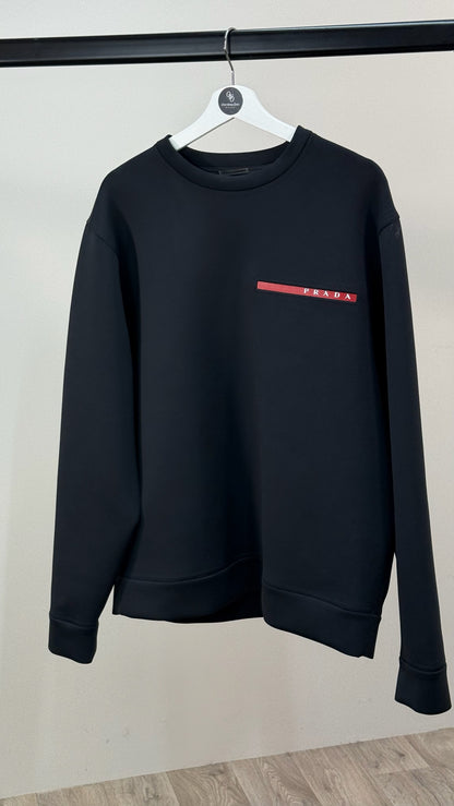 Prada Black Red Logo Technical Jumper - XXXL