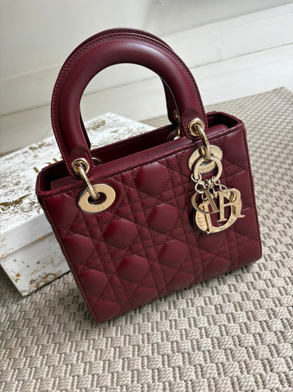 Dior Small Lady Dior burgundy cannage lambskin bag