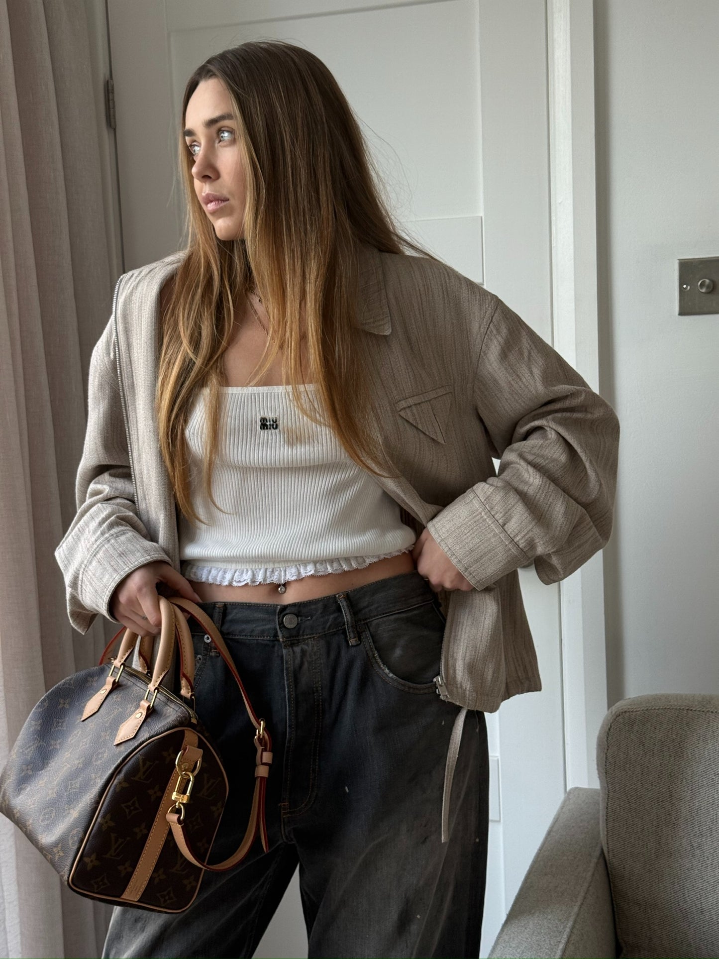 Bottega Veneta Mens Woven Kimono Blouson Natural Jacket - Size 46/Small