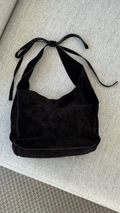 Reformation Small Vittoria Tote in Black Suede