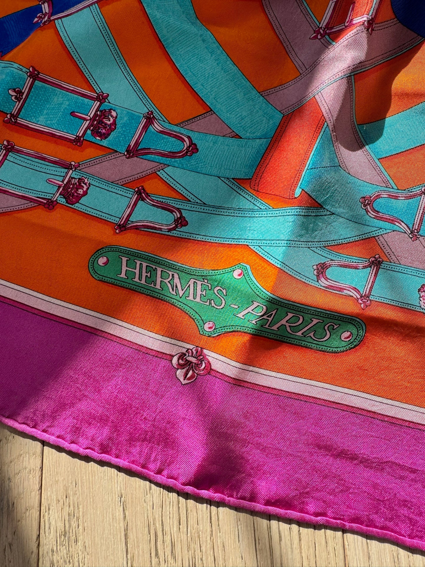 Hermès Pink Orange Foulard Cavalcadour Silk Scarf – 90 x 90 cm