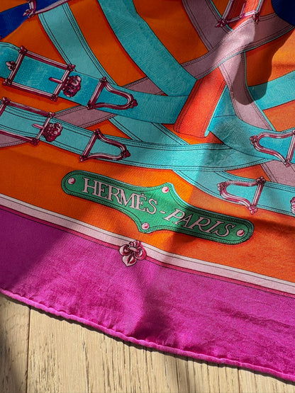 Hermès Pink Orange Foulard Cavalcadour Silk Scarf – 90 x 90 cm