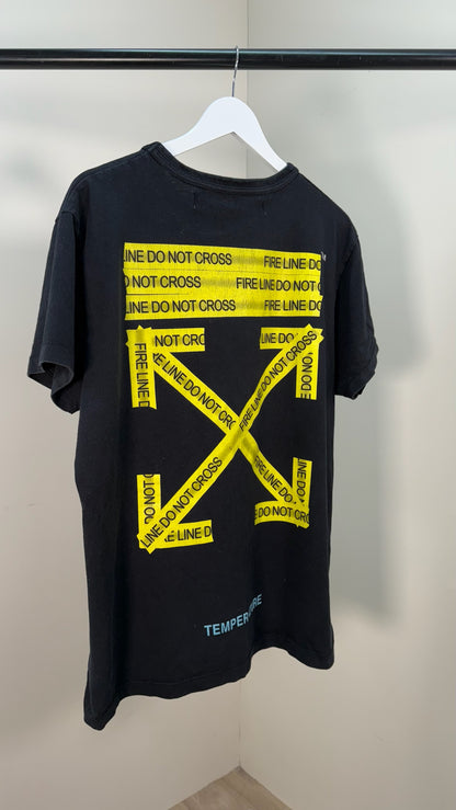 Off-White Black Yellow Tape Cross T-Shirt - Small oversize