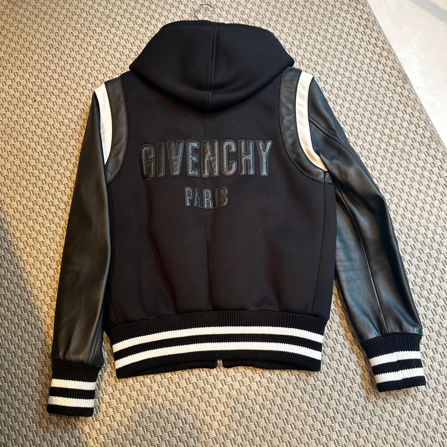 Givenchy Leather Sleve Neoprene Hooded Bomber Jacket - Small