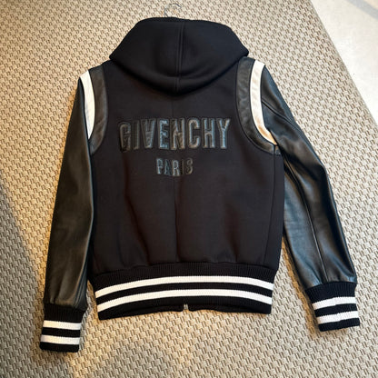 Givenchy Leather Sleve Neoprene Hooded Bomber Jacket - Small