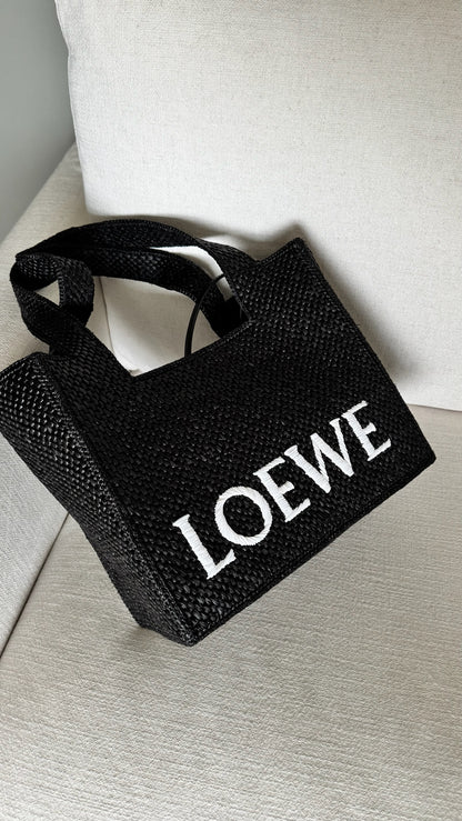 Loewe Black Medium Font tote in raffia Bag- brand new in box