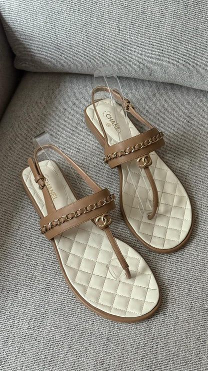 Chanel CC Thong Nude Chain Sandle - UK 7