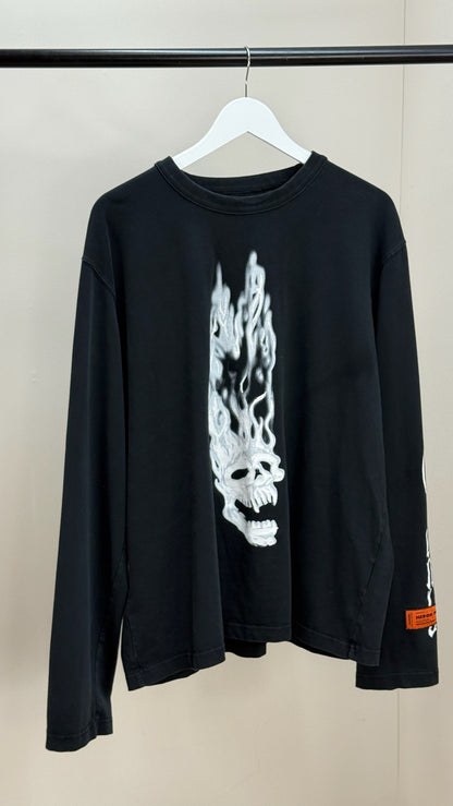 Heron Preston Black Longsleeve Skull Fire T-Shirt-Large