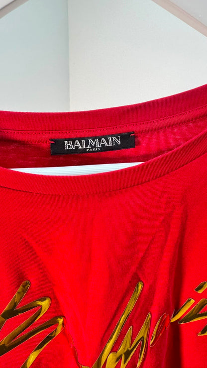 Balmain Red Gold Logo T-Shirt – IT 40