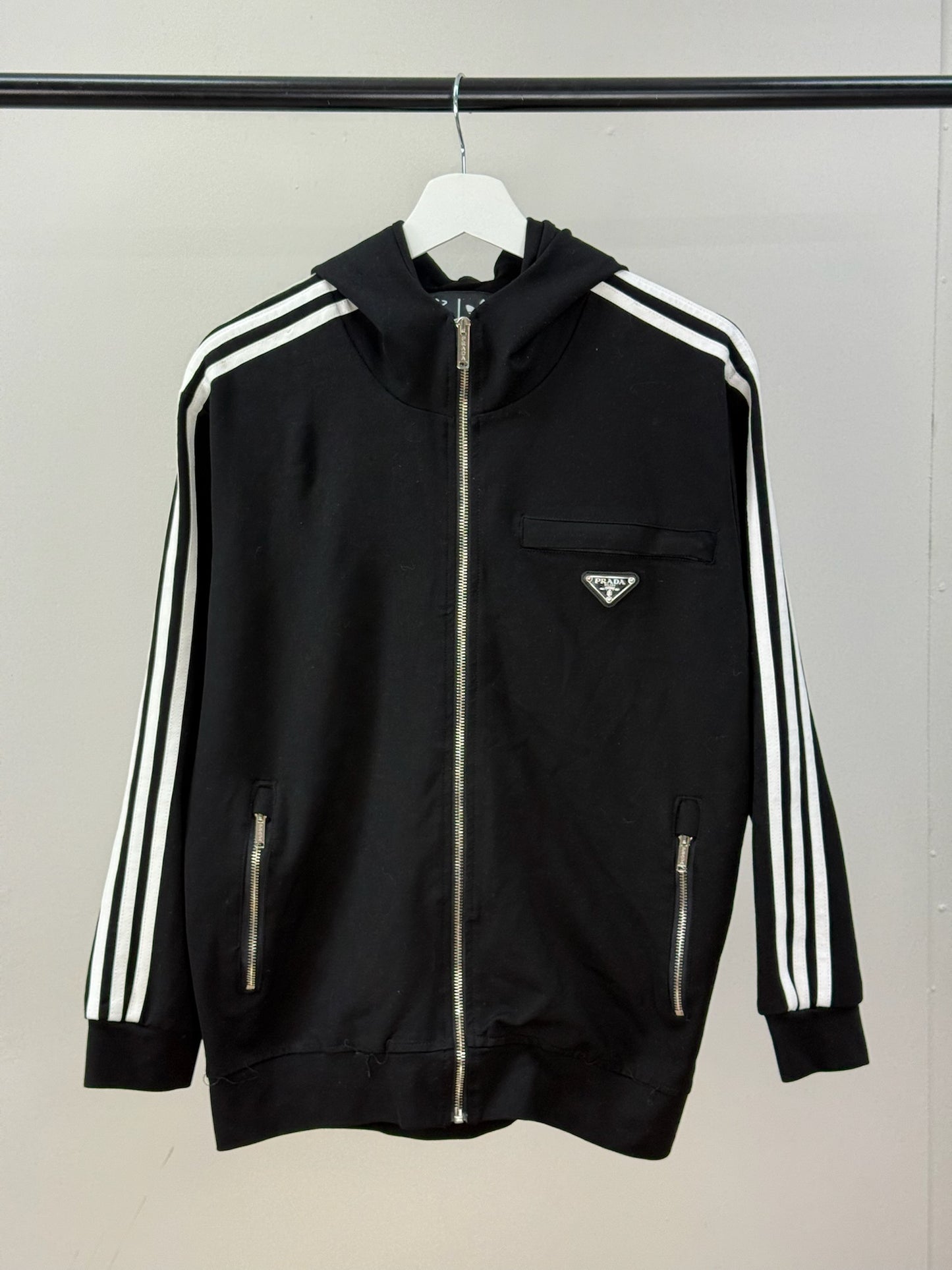 Prada X Adidas Black White Stripe Zip Up Jacket-36/Small