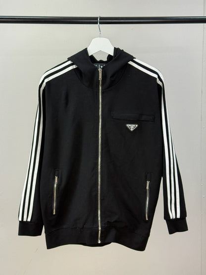 Prada X Adidas Black White Stripe Zip Up Jacket-36/Small