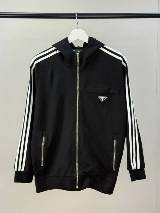 Prada X Adidas Black White Stripe Zip Up Jacket-36/Small