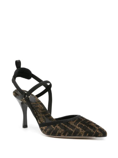 Fendi FF Point Colibri Chenille Slingback Heels-UK 4