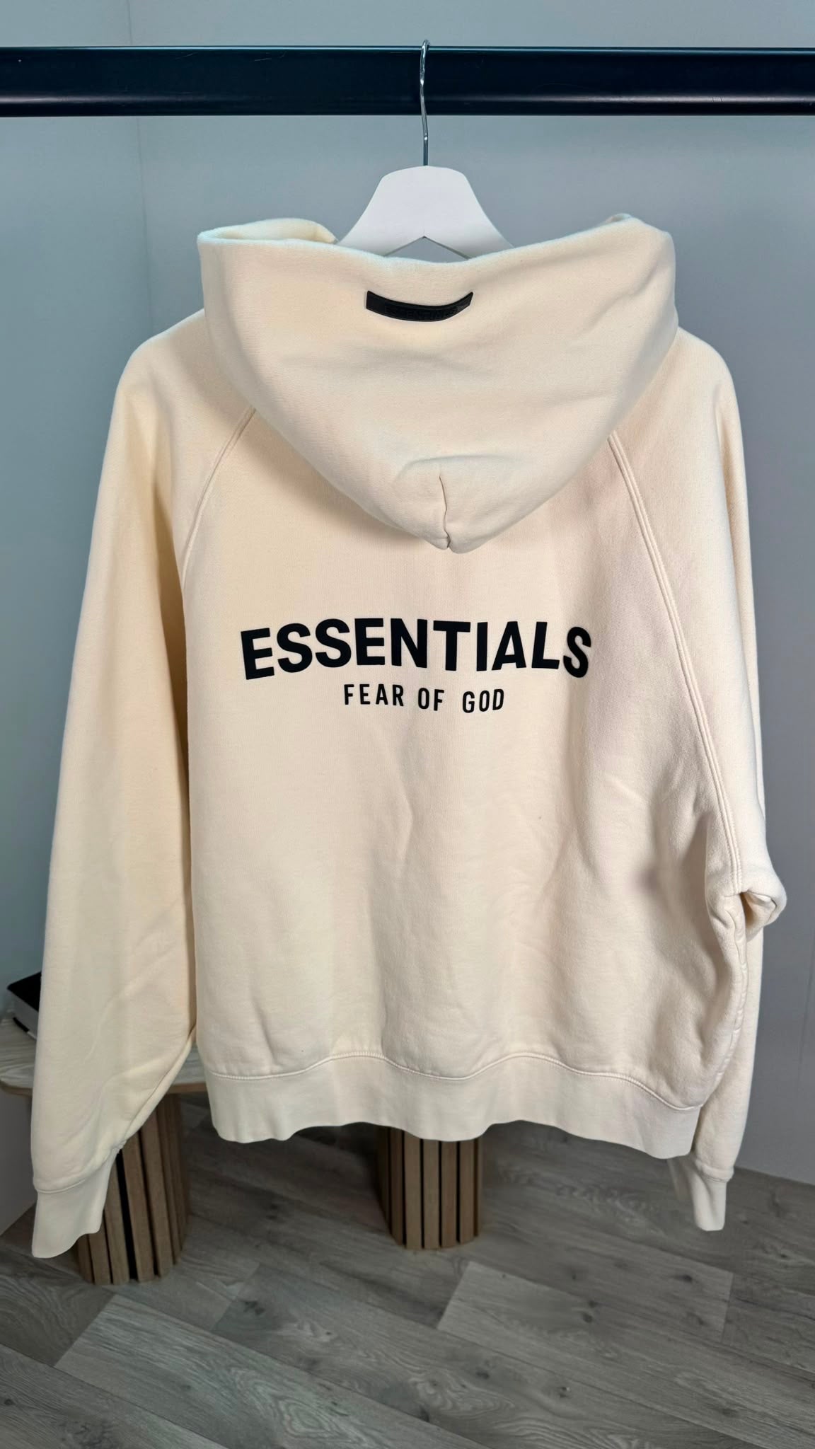 Essentials White Cream Back Logo Hoodie – Medium