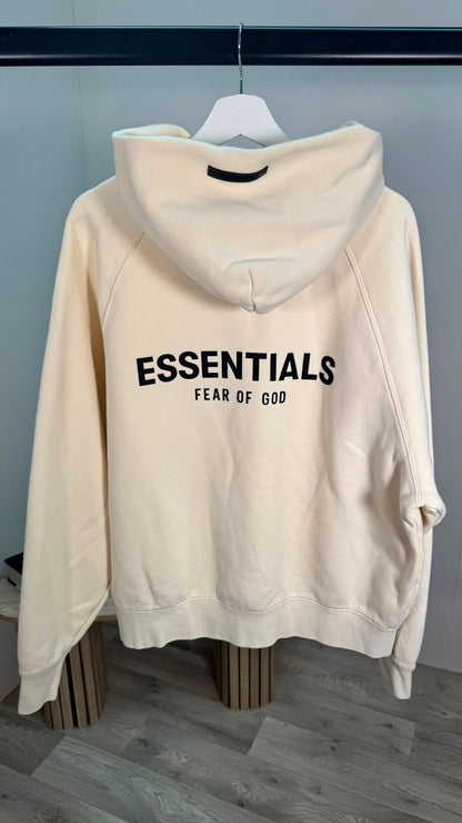 Essentials White Cream Back Logo Hoodie – Medium