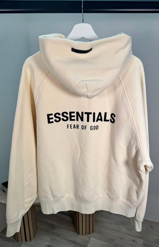 Essentials White Cream Back Logo Hoodie – Medium