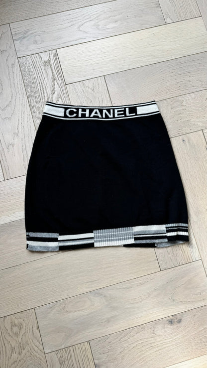 Chanel  Black & White Mini Wool Logo Skirt New In Tags FR40 S/M