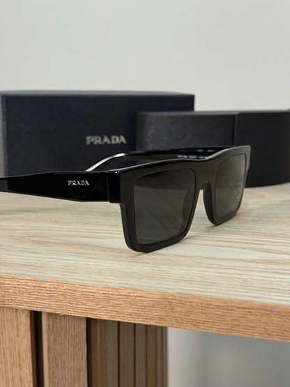 Prada Black Rectangle Flat Top Sunglasses - One Size