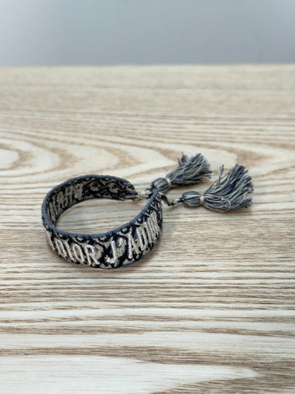 Dior Navy White Oblique Print 'J'Adior' Friendship Bracelet - One Size