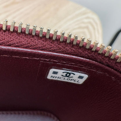 Chanel Lambskin Quilted Vanity Case with Chain in Burgundy