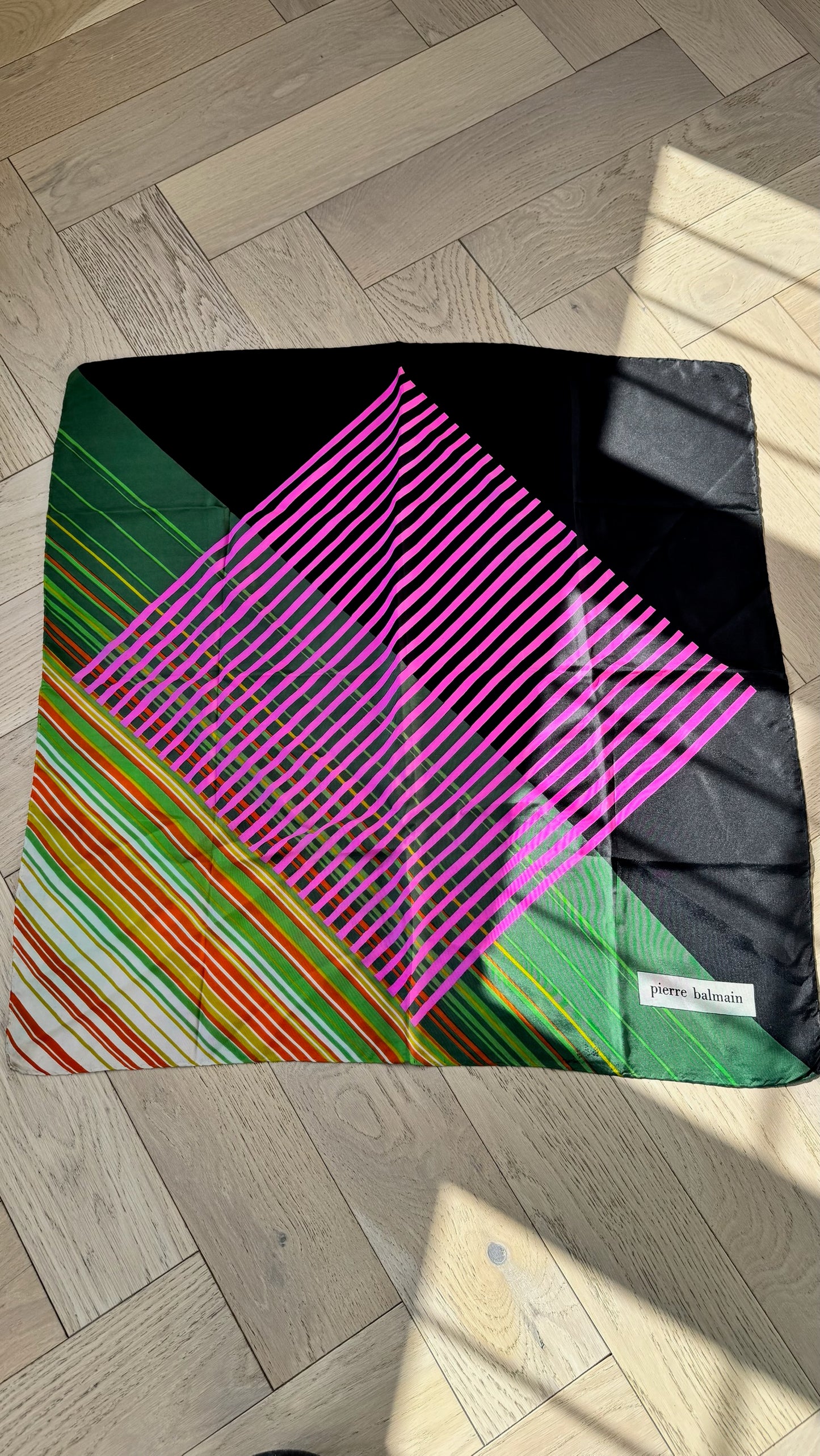 Pierre Balmain Black Pink Green Geometric Silk Scarf