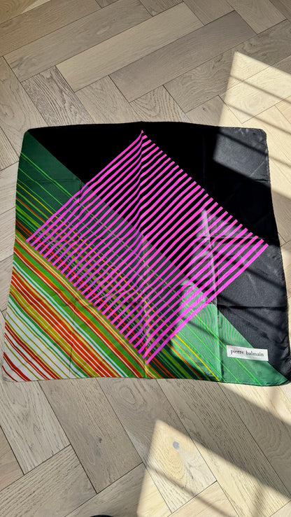 Pierre Balmain Black Pink Green Geometric Silk Scarf