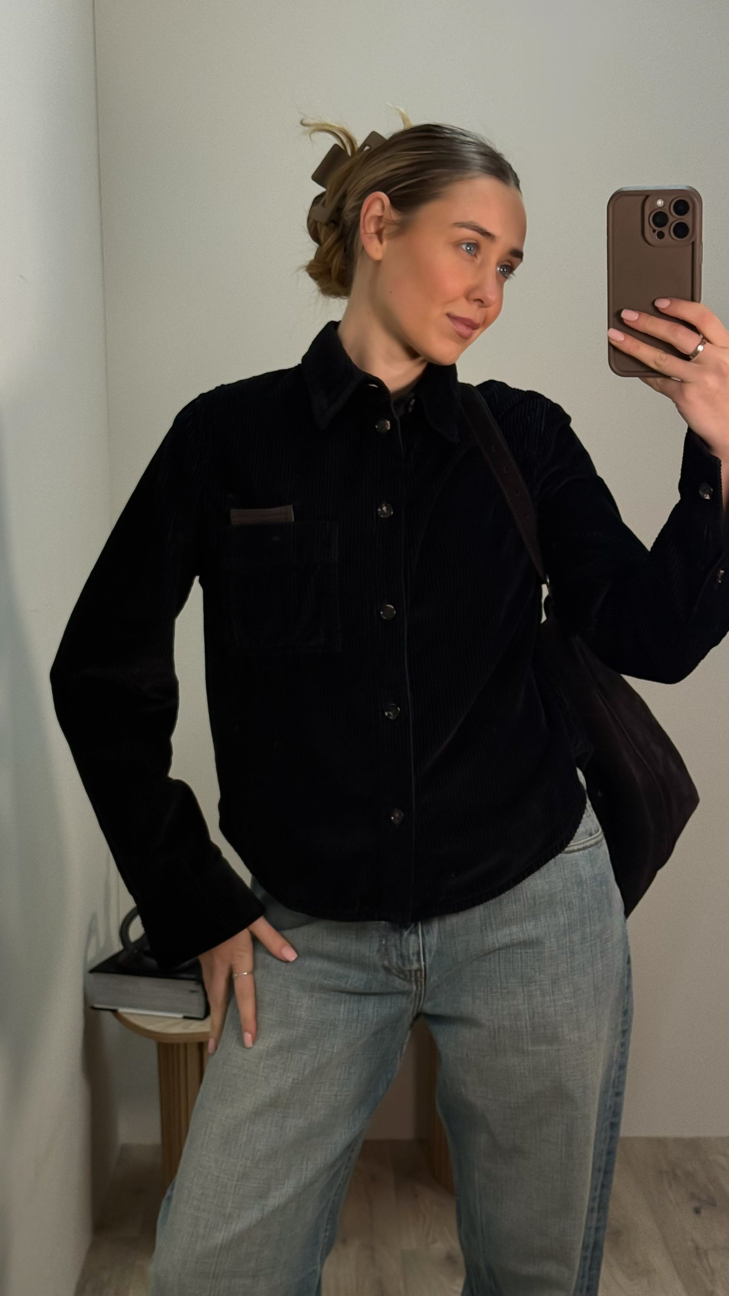 Bottega Veneta Black Ribbed Leather Trimmed Cotton Corduroy Overshirt Jacket - 40/M