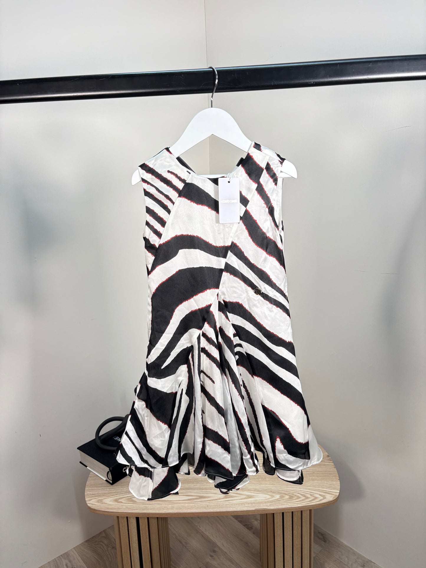 Kids Roberto Cavalli Black & White Silk Stripe Zebra Dress – New In Tags Age 5