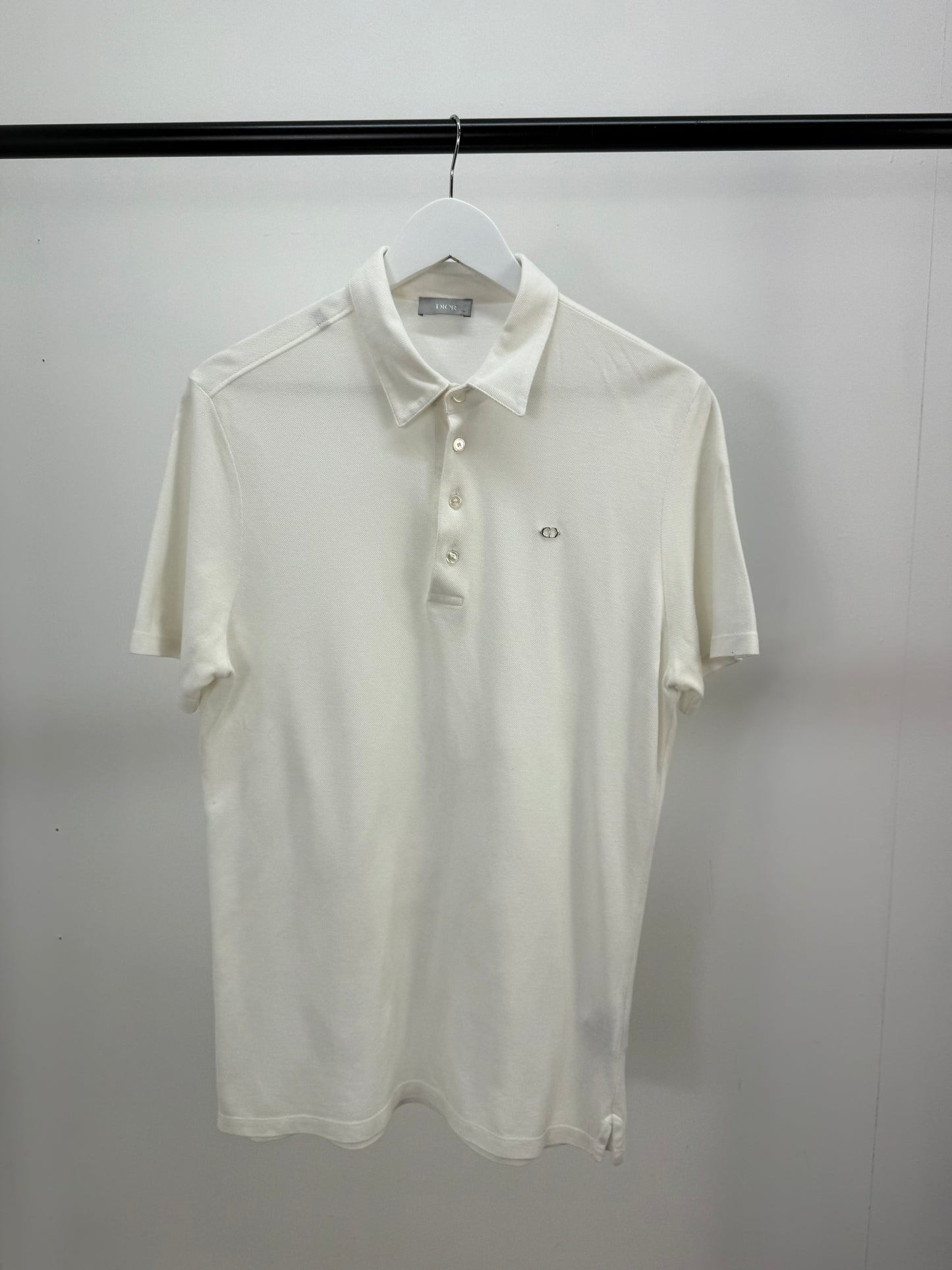 Dior White CD Silver Logo Polo Top -Medium