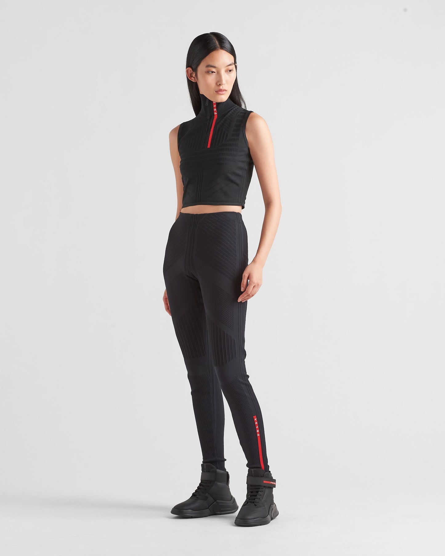 Prada Black Ribbed Re-nylon Highrise Leggings - Small